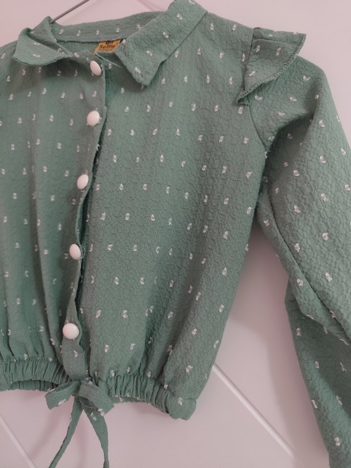 Yeşil Pamuklu Uzun Kollu Kız Gömlek - Görsel 3