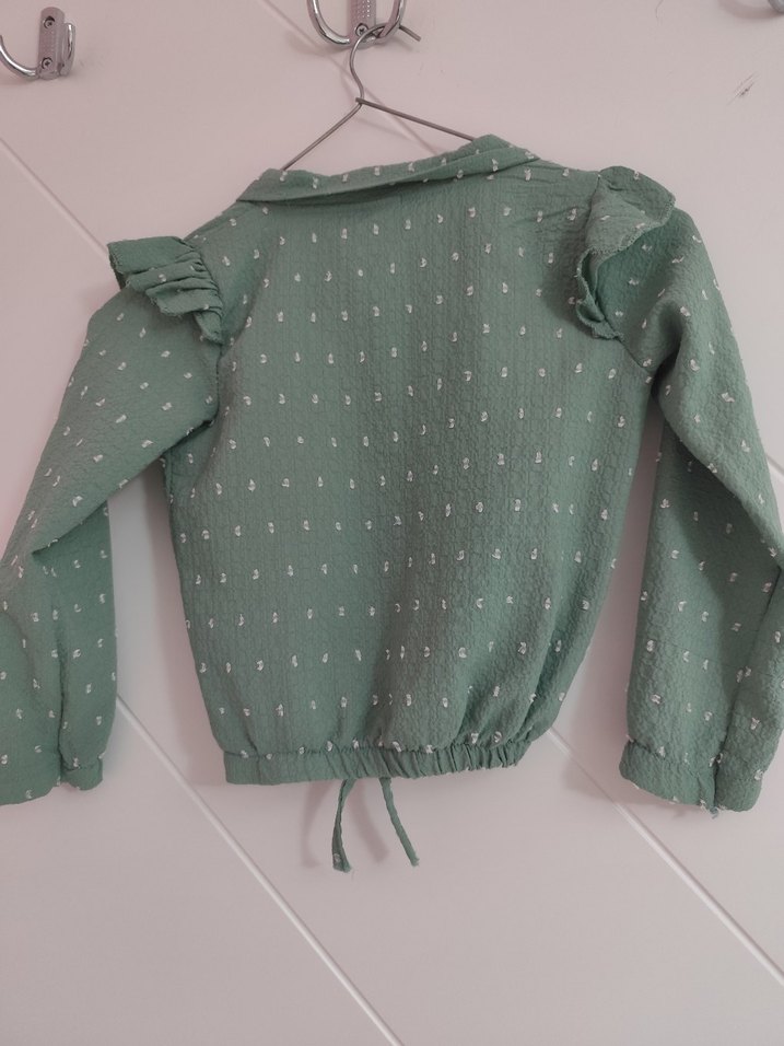 Yeşil Pamuklu Uzun Kollu Kız Gömlek - Görsel 4