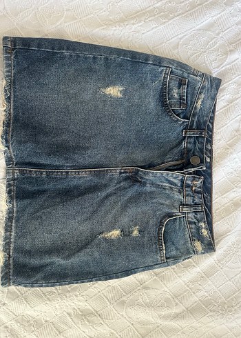 m Beden Düğmeli Mavi Denim Mini Etek