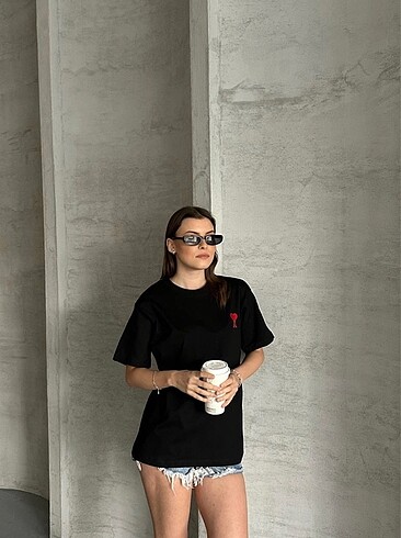 s Beden siyah Renk Ami tshirt ense nakışlıdır beden renkleri mevcuttur