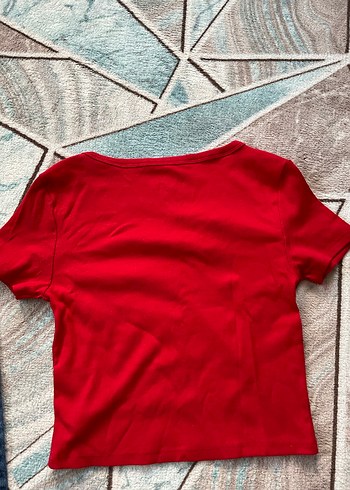 S beden Kırmızı Tişört crop - Görsel 3