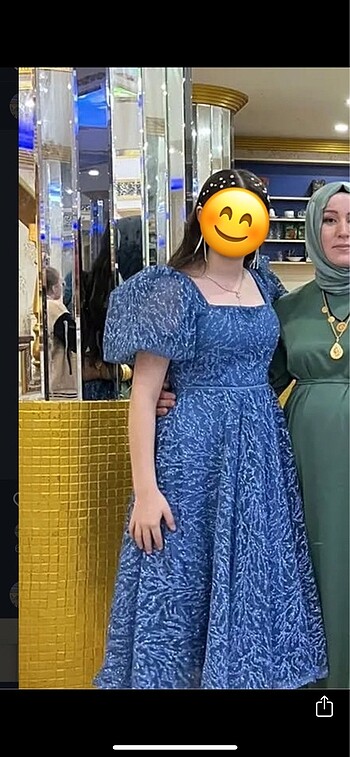 Midi boy kare yakalı mavi elbise