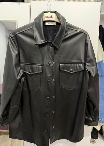 Düğmeli Siyah Deri Kadın Ceket - Görsel 2