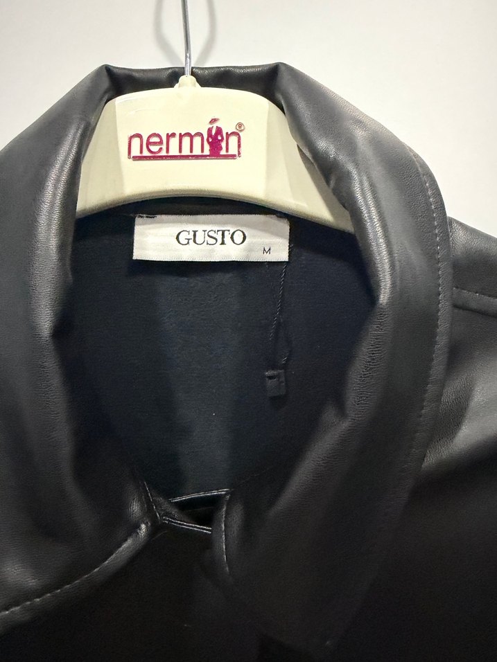 Düğmeli Siyah Deri Kadın Ceket - Görsel 4