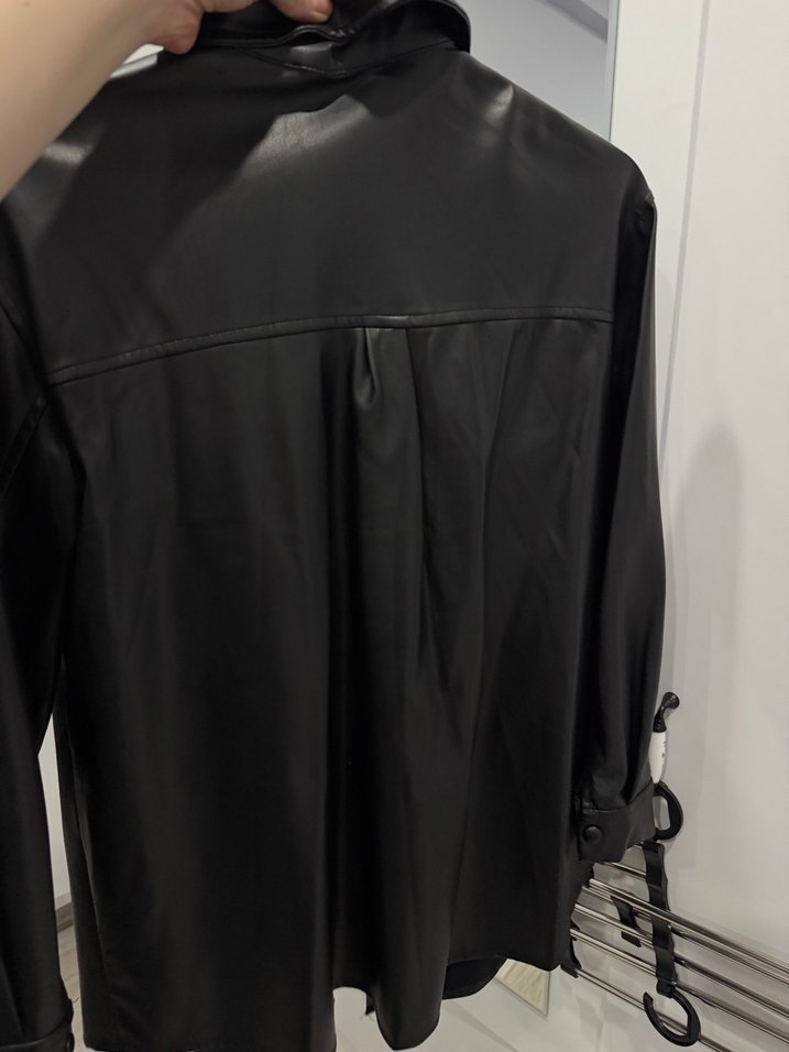 Düğmeli Siyah Deri Kadın Ceket - Görsel 5