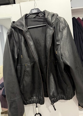 Siyah erkek deri Ceket Kapüşonlu - Görsel 2