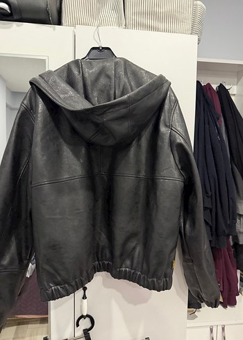 Siyah erkek deri Ceket Kapüşonlu - Görsel 3