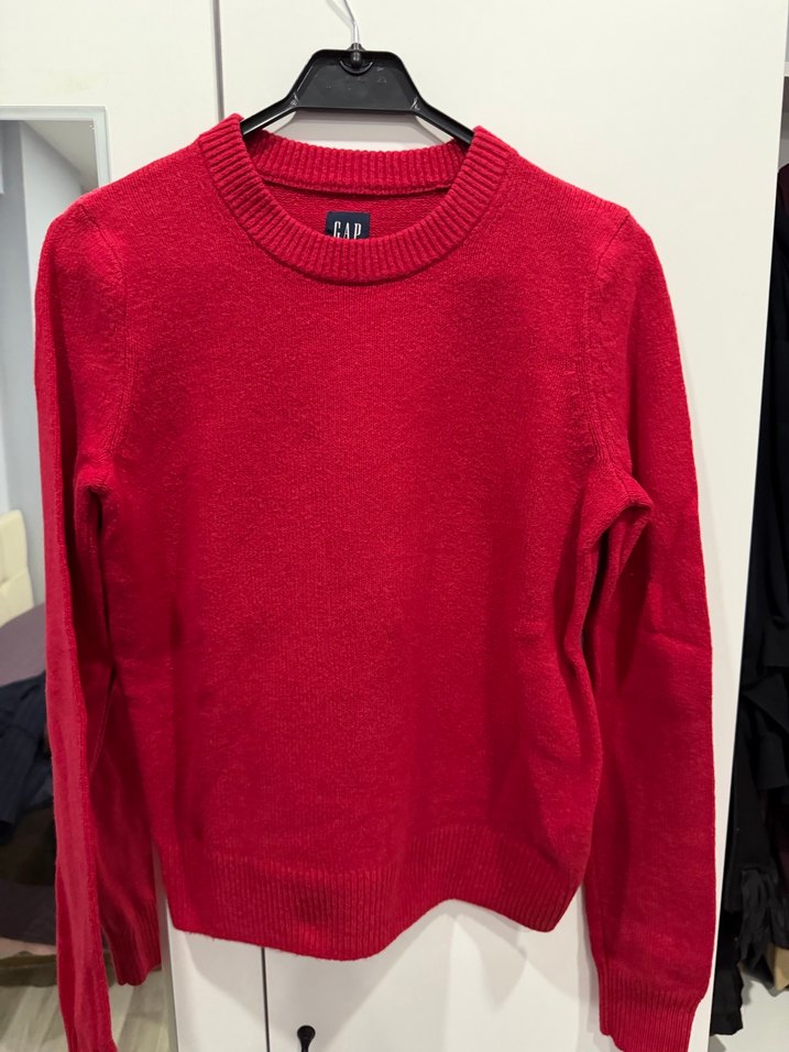 Kadın Kırmızı Yün Bisiklet Yaka Kazak - Görsel 2