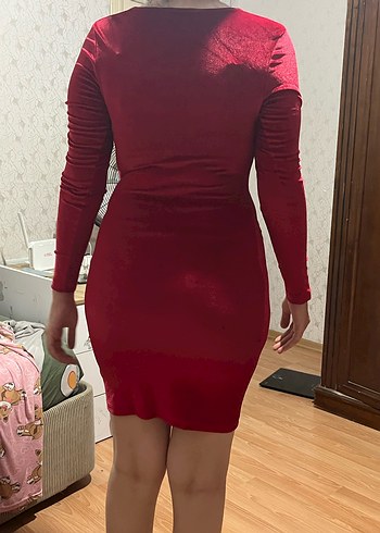 l Beden bordo Renk Bordo Uzun Kollu Drapeli Kadın Abiye Elbise