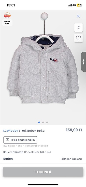 6-9 Ay Beden gri Renk Lcw bebek ceket