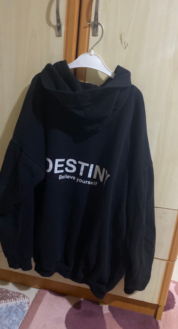 Kadın Siyah Kapüşonlu Oversize Sweatshirt - Görsel 3