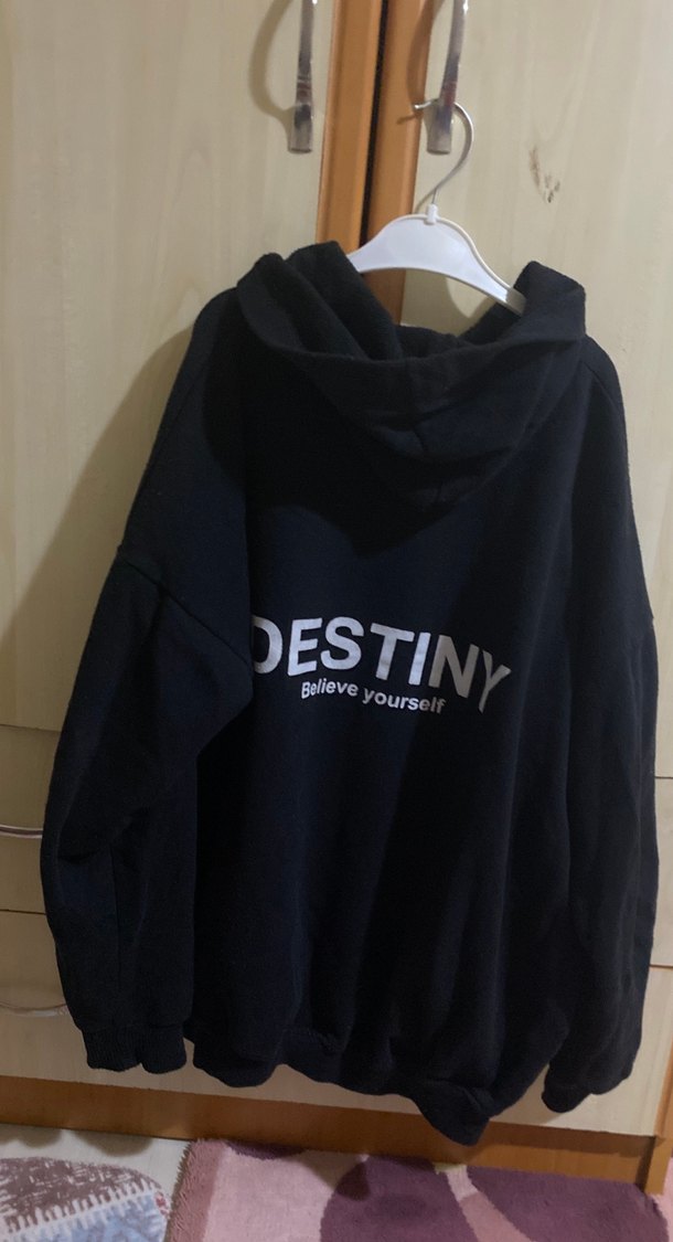 Kadın Siyah Kapüşonlu Oversize Sweatshirt - Görsel 4