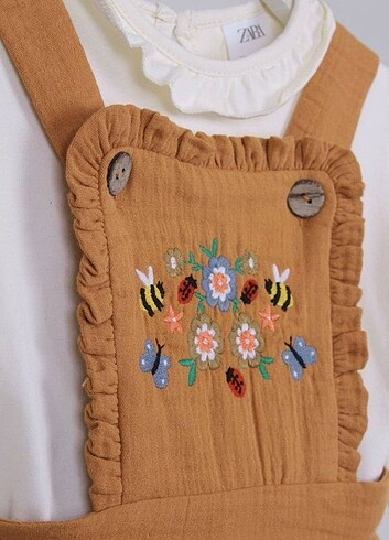 4 Yaş Beden Zara Muadili Müslin Kumaş Nakışlı Elbise Set