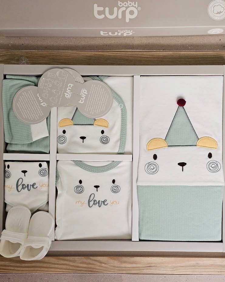 Hastane  Çıkışı 10'lu Şapkalı Lüx Set. %100 Organik Pamuk - Görsel 3