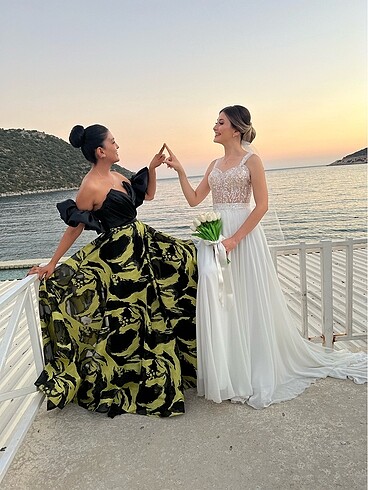 38 Beden yeşil Renk Özel tasarım davet elbisesi