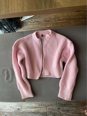 crop pembe triko hırka