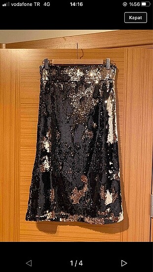 Pul payet midi etek s beden siyah gold