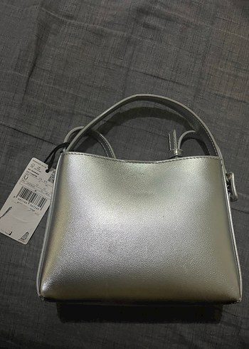 Mango Gri Parlak Metal Kadın Çanta
