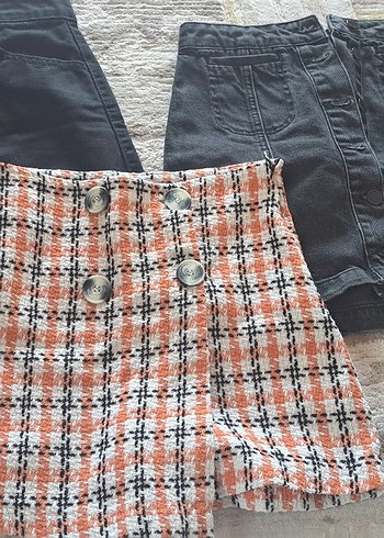 Düğmeli Ekose Mini Kadın Kumaş Şort