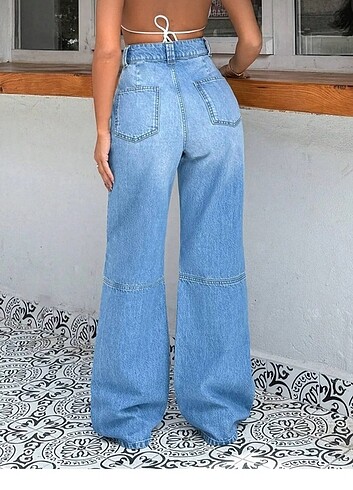 Diğer Mavi yüksek bel wide leg jeans
