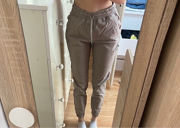 Krem kargo pantolon