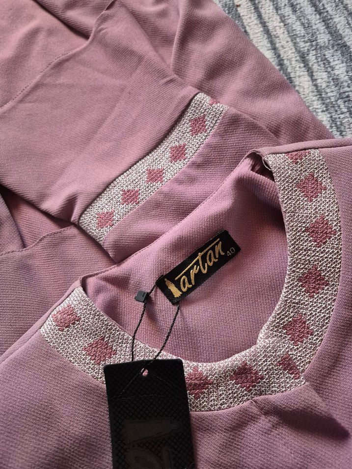 Nakışlı Pembe Uzun Kollu Salaş Elbise - Görsel 5