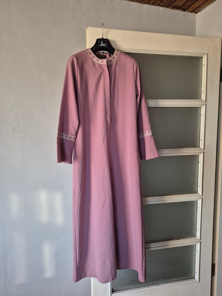 Nakışlı Pembe Uzun Kollu Salaş Elbise - Görsel 3