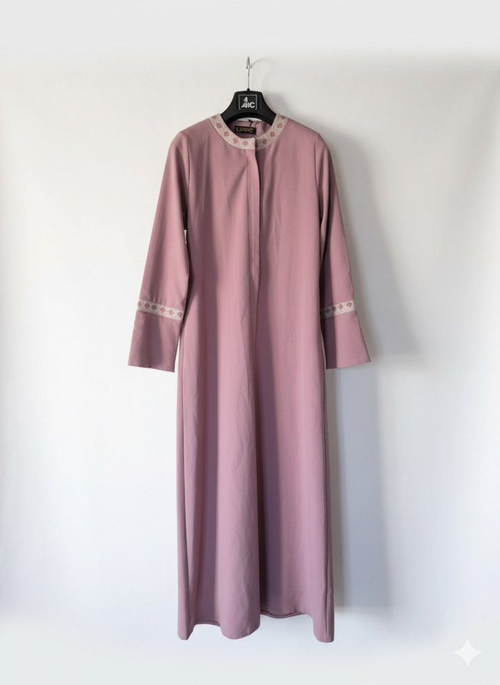 Nakışlı Pembe Uzun Kollu Salaş Elbise - Görsel 2