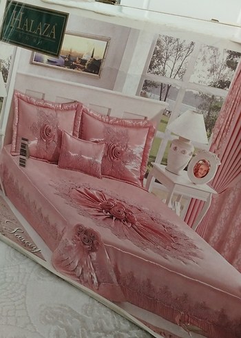 Nakışlı Pudra Pembe Yatak Örtüsü - Görsel 2