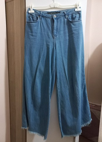 Mavi Midi Boy Bol Kesim Denim Kadın Pantolon