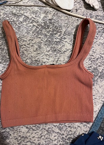 Kadın Kahverengi Örme Kısa Üst - Görsel 2