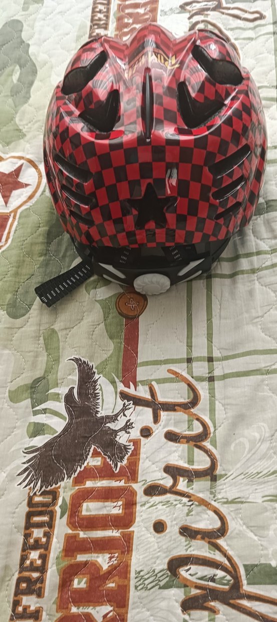 Renkli Kareli Kırmızı Biker Kask - Görsel 3