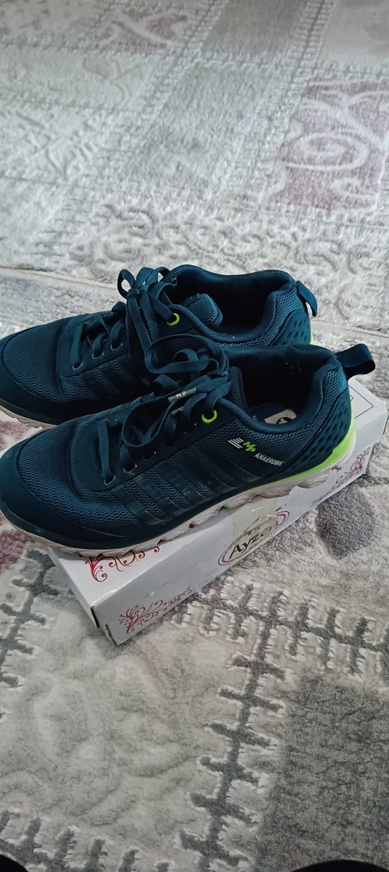 Gri Detaylı Mavi Erkek Spor Ayakkabı Bağcığı - Görsel 2