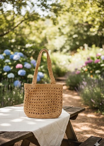 Bej Örgü Bohem Kadın Çanta - Görsel 2