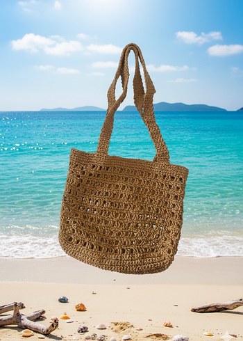 Bej Örgü Bohem Kadın Çanta - Görsel 5