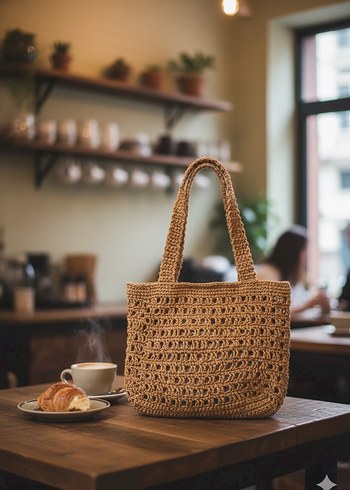 Bej Örgü Bohem Kadın Çanta - Görsel 3