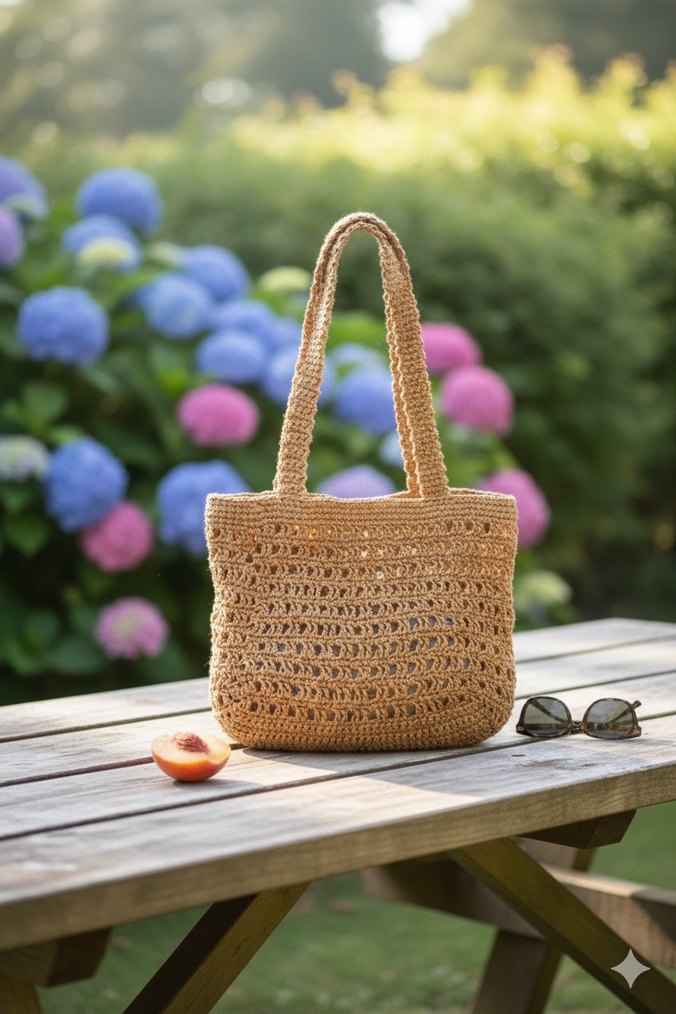 Bej Örgü Bohem Kadın Çanta - Görsel 4