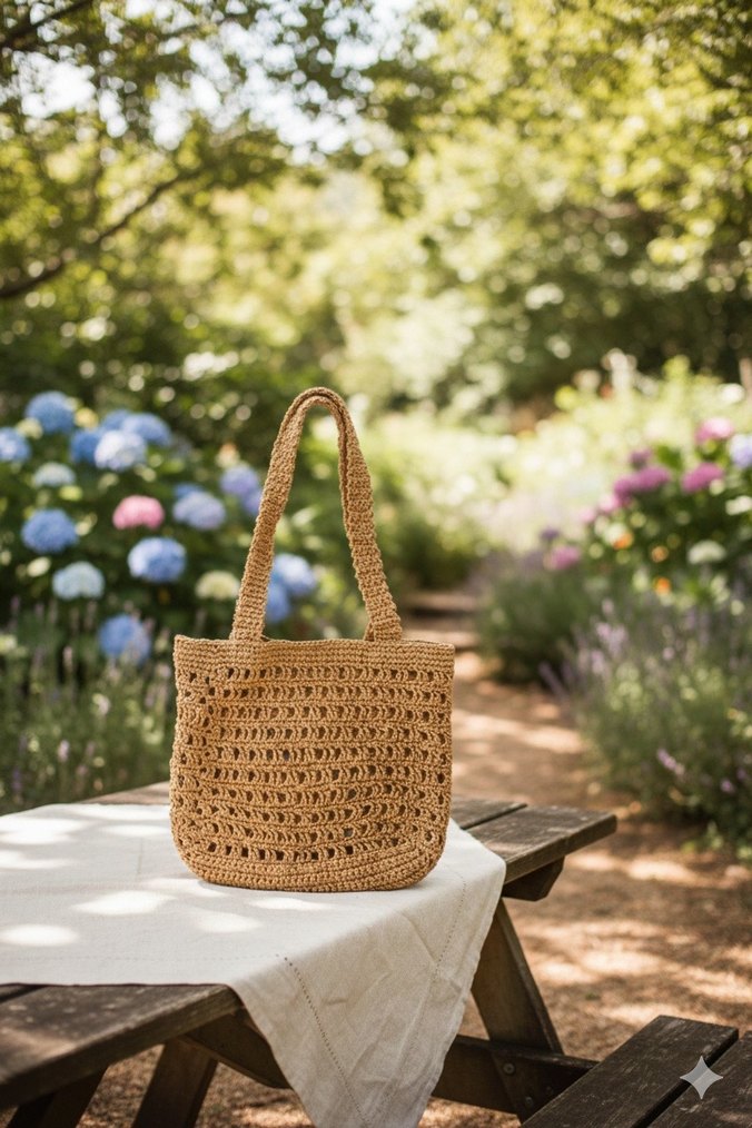 Bej Örgü Bohem Kadın Çanta - Görsel 2