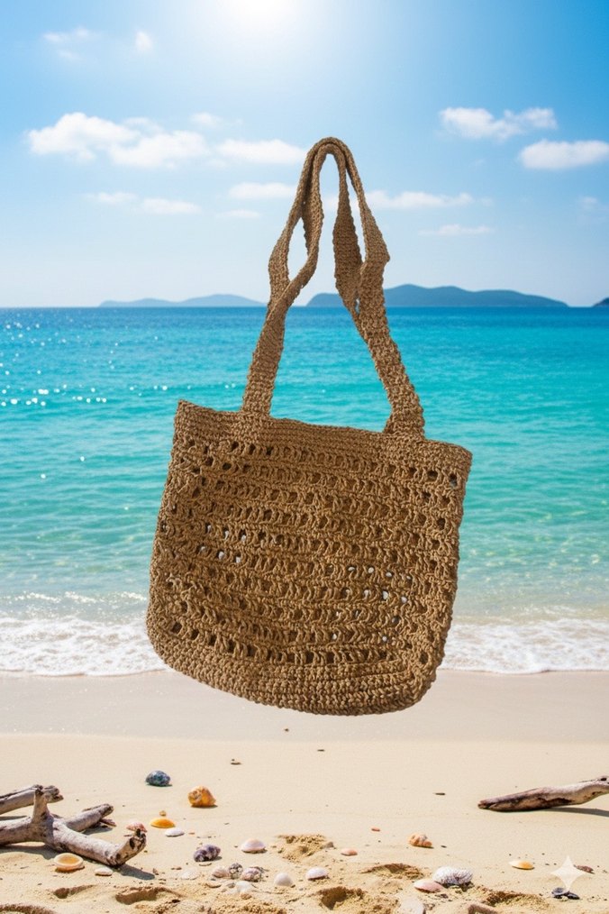 Bej Örgü Bohem Kadın Çanta - Görsel 5