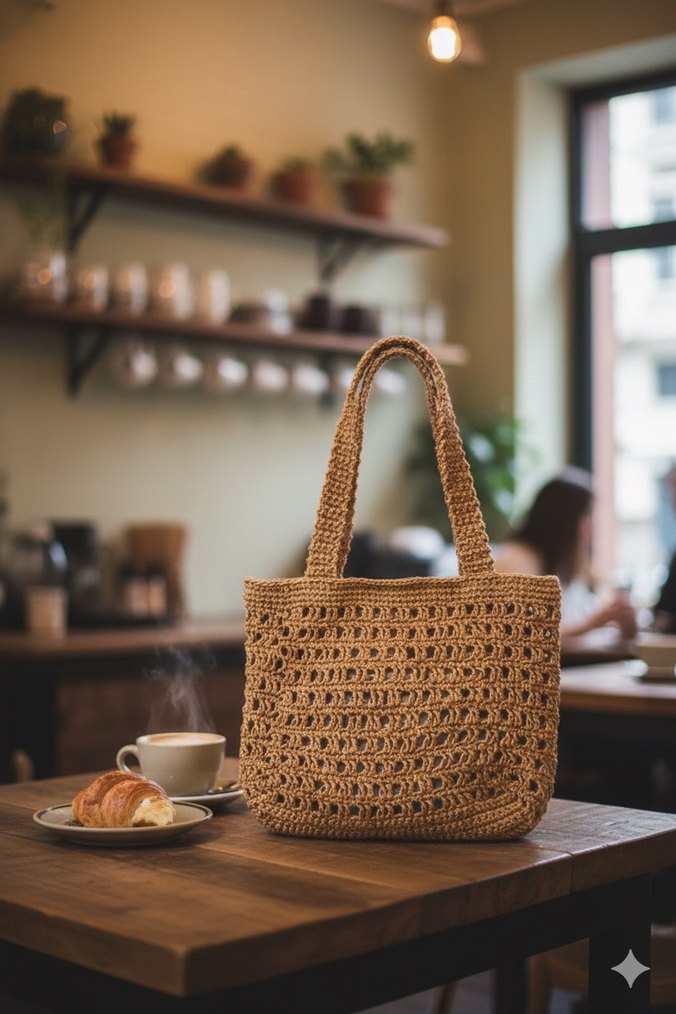 Bej Örgü Bohem Kadın Çanta - Görsel 3