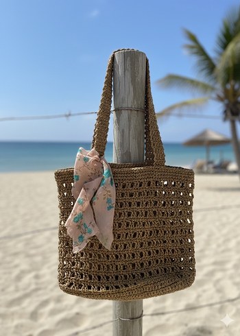 Bej Nakışlı Bohem Örgü Kadın Çanta - Görsel 4