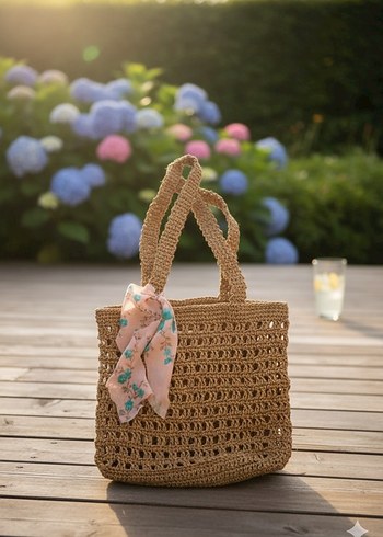 Bej Nakışlı Bohem Örgü Kadın Çanta - Görsel 7