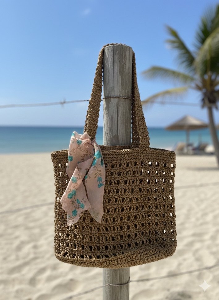 Bej Nakışlı Bohem Örgü Kadın Çanta - Görsel 4