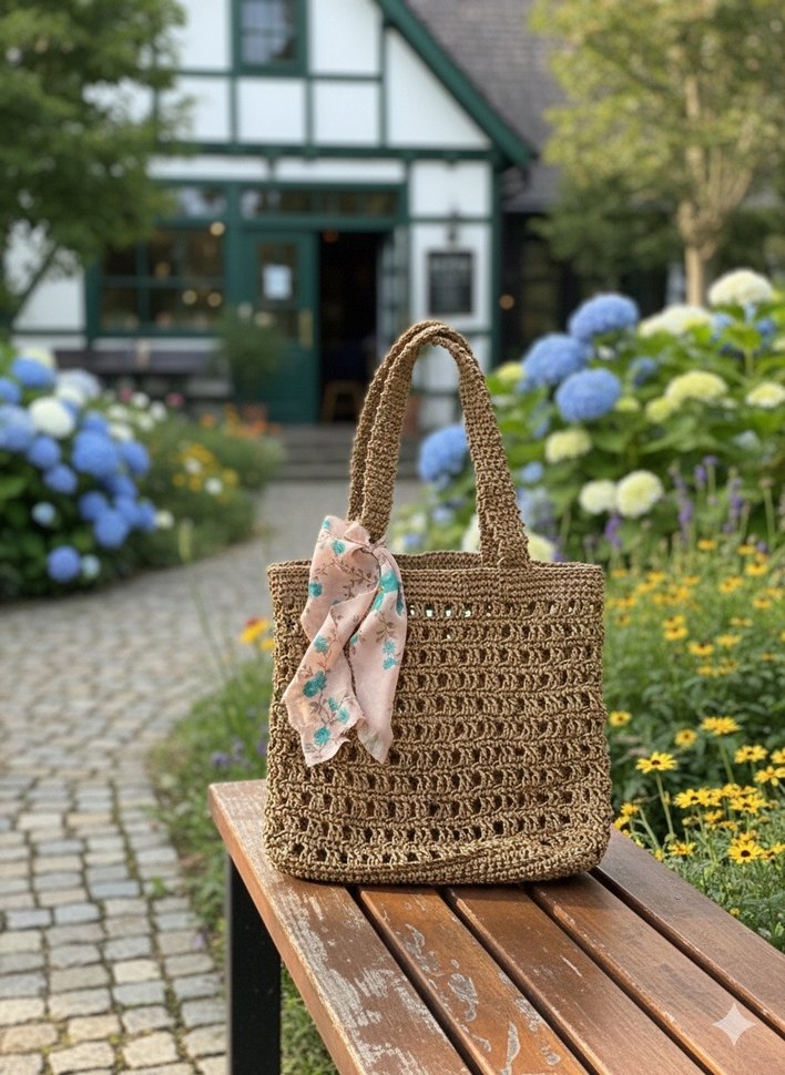 Bej Nakışlı Bohem Örgü Kadın Çanta - Görsel 2