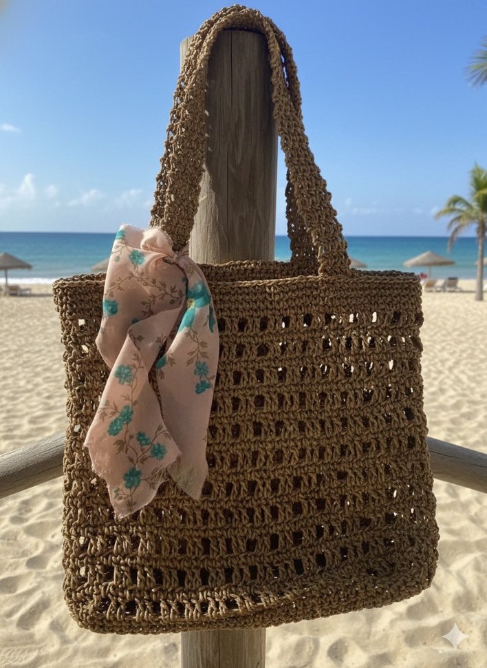 Bej Nakışlı Bohem Örgü Kadın Çanta - Görsel 3