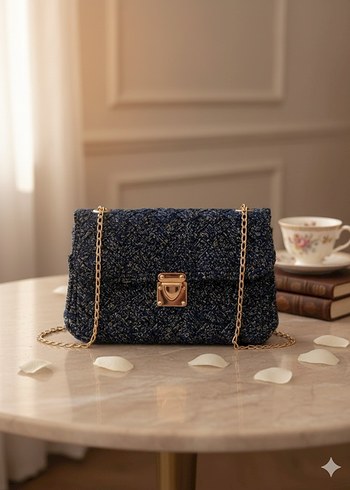 Mavi Nakışlı Tokalı Kadın Çantası - Görsel 6