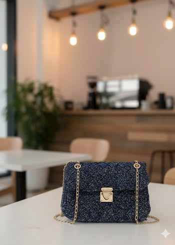 Mavi Nakışlı Tokalı Kadın Çantası - Görsel 7