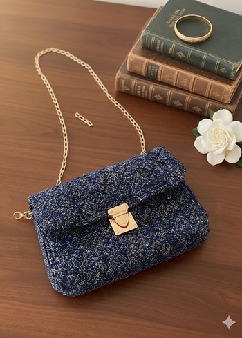 Mavi Nakışlı Tokalı Kadın Çantası - Görsel 8