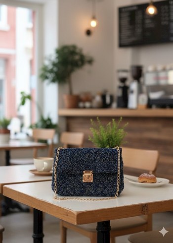 Mavi Nakışlı Tokalı Kadın Çantası - Görsel 5