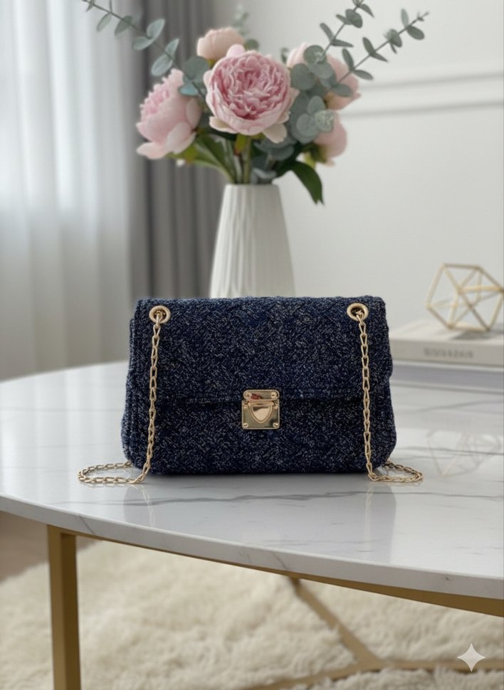 Mavi Nakışlı Tokalı Kadın Çantası - Görsel 3